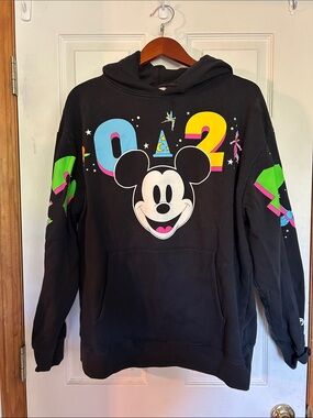 Disney Black Crewneck Sweatshirt with Neon Mickey Graphic